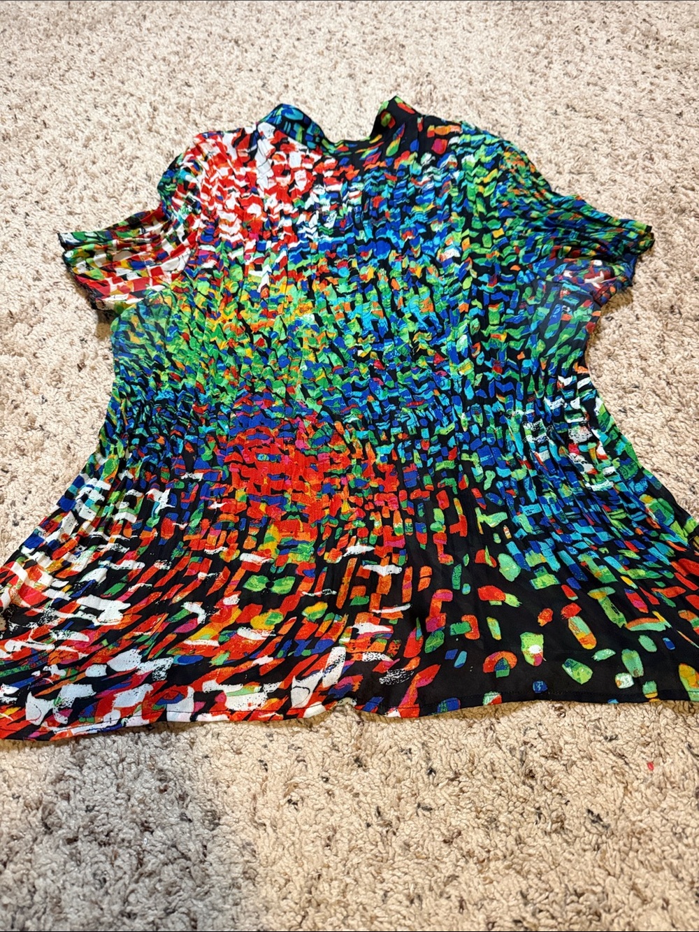 NY Collection Multicolor Abstract Button-Front Blouse - Green/Blue/Red - Picture 6 of 6